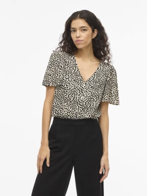 Vila Bluzka damska z krótkim rękawem - VIGrace Kobiety wiskoza (100%) beżowy,