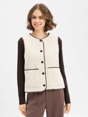 Vila Damska kamizelka z pluszowym futerkiem - Ada Kobiety Sztuczne włókno biały jednolity,