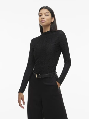 Vila Damska koszulka z długim rękawem - VISagara Kobiety czarny wypukły wzór tkaniny,