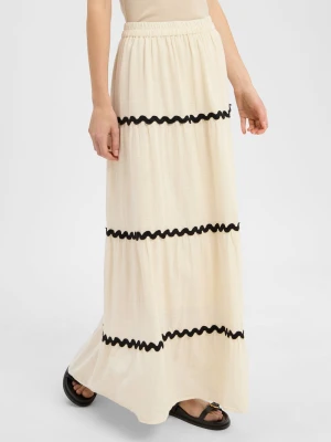 Vila Damska spódnica maxi - Vimanda Wavy Kobiety Bawełna beżowy jednolity,