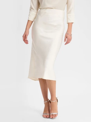 Vila Damska spódnica midi - VISelena Kobiety Sztuczne włókno beżowy jednolity,