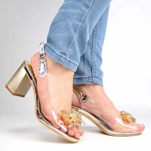 VINCEZA 70102 sandały damskie transparentne na słupku złote