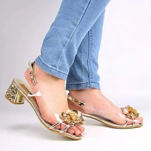 VINCEZA 70108 sandały damskie transparentne na słupku złote