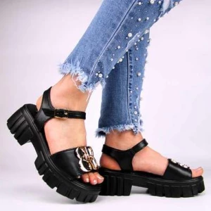 VINCEZA 7910 damskie sandały skórzane na na platformie czarne