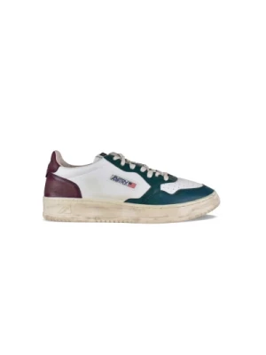 Vintage niskie sneakersy zielono-białe-fioletowe ze skóry Autry