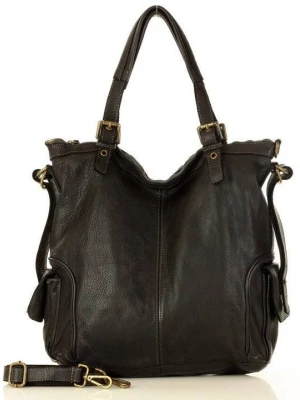Violetta MARCO MAZZINI Miejska torba skórzana z regulowaną rączką old leather handmade czarna Merg