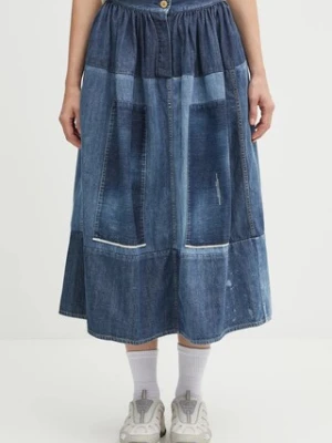 Visvim spódnica jeansowa ss elevation skirt p.w. kolor niebieski midi rozkloszowana 325105005003