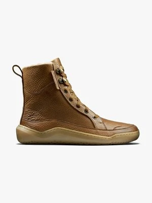 Vivobarefoot botki skórzane GOBI BOOT WARMLINED damskie kolor brązowy na płaskim obcasie ocieplone 209439