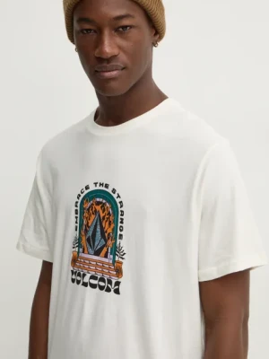 Zdjęcie produktu Volcom t-shirt bawełniany męski kolor beżowy z nadrukiem A5032401