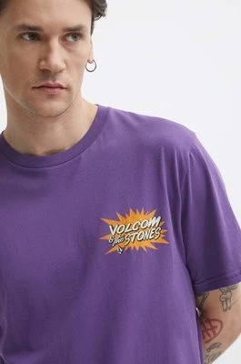 Volcom t-shirt bawełniany męski kolor fioletowy z nadrukiem