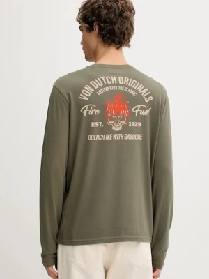 Von Dutch longsleeve bawełniany kolor zielony z nadrukiem VD.1.TRL.GASO