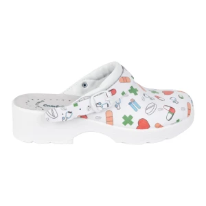 Vriston Buty damskie skórzane chodaki klapki w medyczne wzory comfooty Alice białe