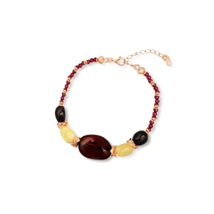 W.KRUK Bransoleta srebrna z bursztynami i granatami