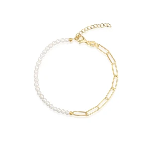 W.KRUK Bransoleta srebrna pozłacana z perłami Swarovskiego