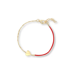 W.KRUK Bransoleta srebrna pozłacana z sercem i czerwonym sznurkiem