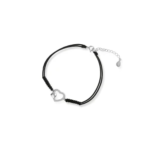 W.KRUK Bransoletka srebrna celebrytka na czarnym sznurku serce