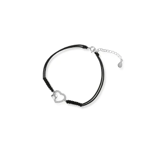 W.KRUK Bransoletka srebrna celebrytka na czarnym sznurku serce