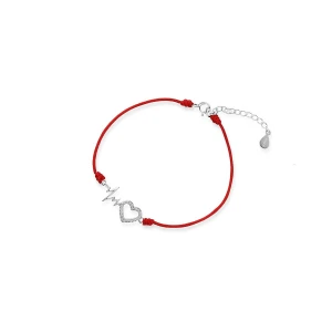 W.KRUK - Bransoletka srebrna celebrytka na czerwonym sznurku serce