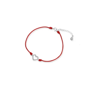 W.KRUK Bransoletka srebrna celebrytka na czerwonym sznurku serce