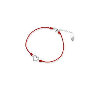 W.KRUK Bransoletka srebrna celebrytka na czerwonym sznurku serce