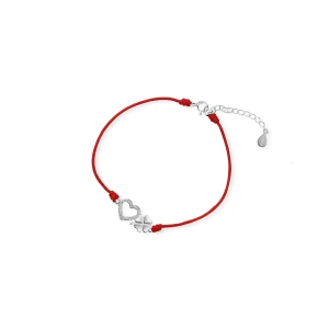 W.KRUK - Bransoletka srebrna celebrytka na czerwonym sznurku serce i koniczyna