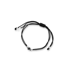W.KRUK Bransoletka srebrna na czarnym sznurku z cyrkonią