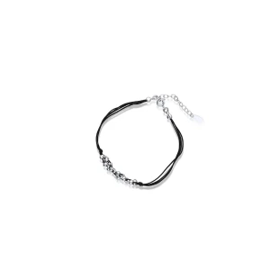 W.KRUK Bransoletka srebrna na czarnym sznurku z kulkami