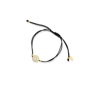 W.KRUK Bransoletka srebrna pozłacana na czarnym sznurku arabeska