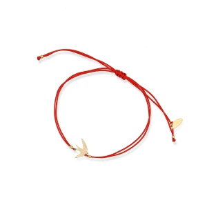 Zdjęcie produktu W.KRUK Bransoletka srebrna pozłacana na czerwonym sznurku jaskółka