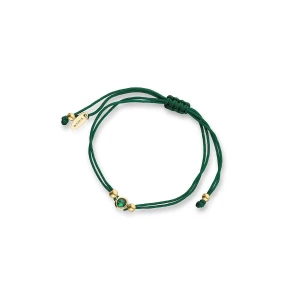 W.KRUK - Bransoletka srebrna pozłacana na zielonym sznurku z cyrkonią