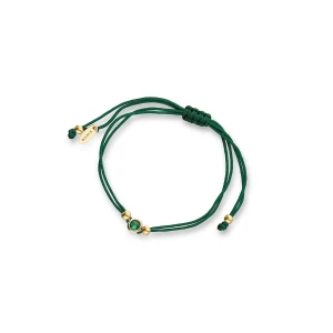 W.KRUK Bransoletka srebrna pozłacana na zielonym sznurku z cyrkonią