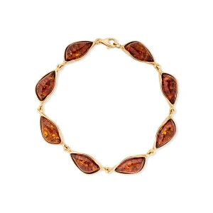 W.KRUK - Bransoletka srebrna pozłacana z bursztynami