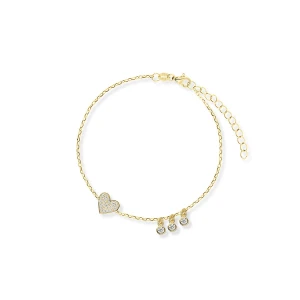 W.KRUK Bransoletka srebrna pozłacana z cyrkoniami serce