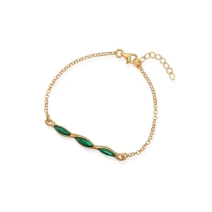 W.KRUK Bransoletka srebrna pozłacana z malachitem