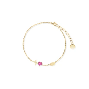 W.KRUK Bransoleta srebrna pozłacana z różowym sercem Mom