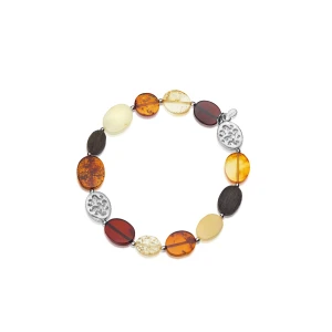 W.KRUK - Bransoletka srebrna z bursztynami