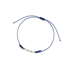 W.KRUK Bransoleta sznurkowa z perłami i lapisem lazuli