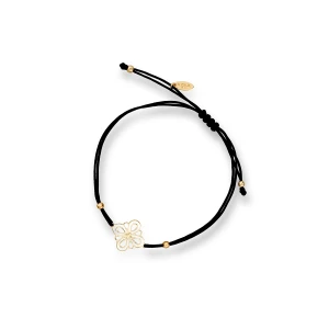 W.KRUK Bransoletka z czarnego rzemyka i ażurowym wzorem