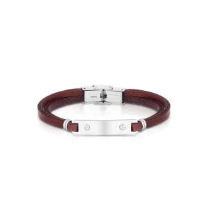 W.KRUK Bransoleta ze stali z brązowym rzemieniem