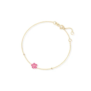 W.KRUK Bransoleta złota z różowym kwiatkiem