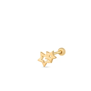W.KRUK Kolczyk srebrny pozłacany dwie gwiazdki
