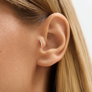 W.KRUK Kolczyk srebrny pozłacany łuk z cyrkoniami