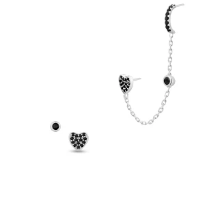 W.KRUK - Kolczyki srebrne asymetryczne z czarnymi cyrkoniami