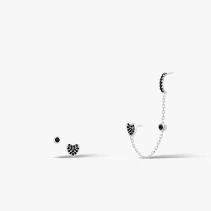 Zdjęcie produktu W.KRUK Kolczyki srebrne asymetryczne z czarnymi cyrkoniami