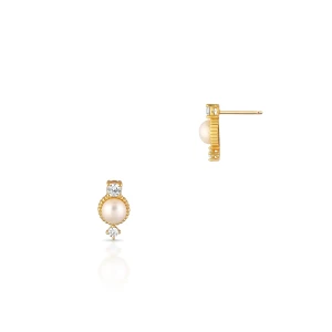 W.KRUK Kolczyki srebrne pozłacane z perłą i cyrkoniami