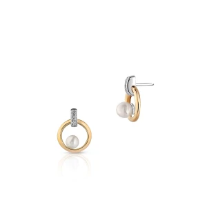 W.KRUK Kolczyki srebrne pozłacane z perłami i cyrkoniami