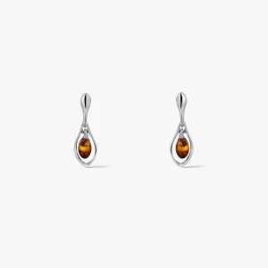 W.KRUK Kolczyki srebrne z bursztynem