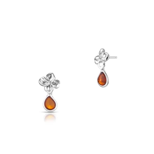 W.KRUK - Kolczyki srebrne z kwiatem i bursztynem