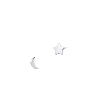 W.KRUK Kolczyki srebrne z motywem księżyca i gwiazdki