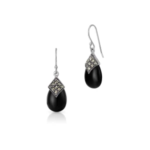 W.KRUK Kolczyki srebrne z onyksami i markasytami
